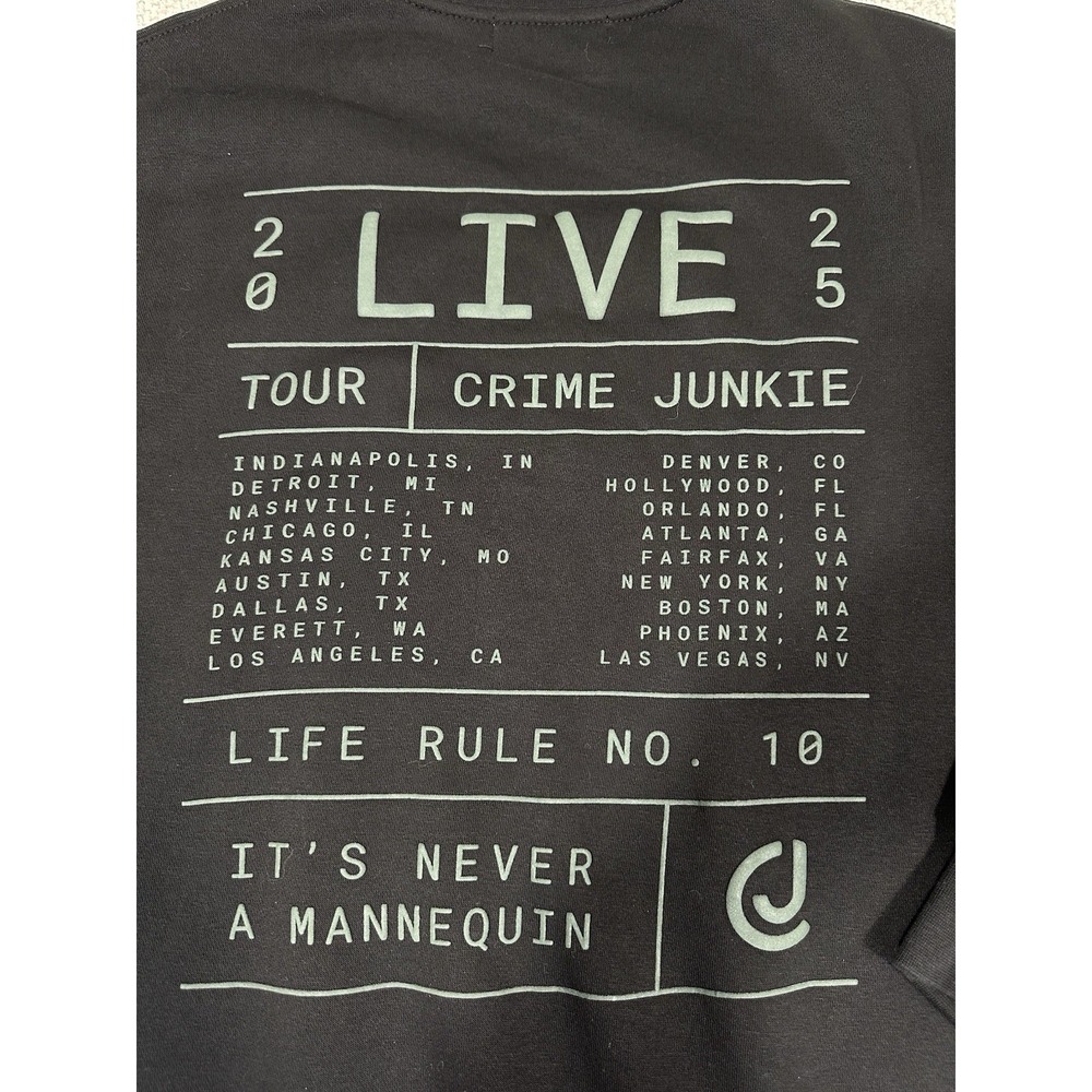 Crime Junkie Sweatshirt Adult Small Black Life Rule 10 Tour Podcast Crewneck - Picture 10 of 12
